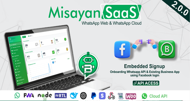 Misayan SaaS - Multi-Tenant WhatsApp: Chatbots, WooCommerce Integration & API Access V2.1