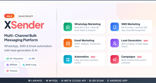 XSender - Bulk Email, SMS and WhatsApp Messaging Application [SAAS] v4.1